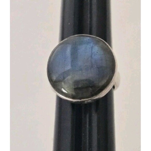 Moon Bear 925 Sterling 19.1mm Round Labradorite Ring Size: 7.25 Wt. 10.7 Grams - Picture 7 of 13